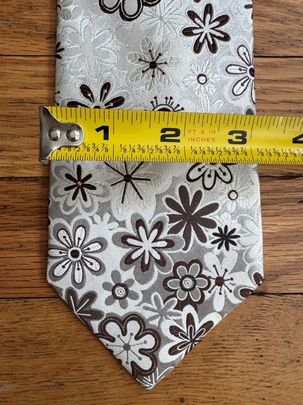 Paul Fredrick Silver Brown Floral Jacquard Silk Tie XL Extra Long NWOT - Picture 9 of 9
